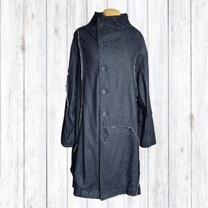 Moyuru Indigo Denim Collard Trench Coat 100% Cotton Japanese 213487 M One Size